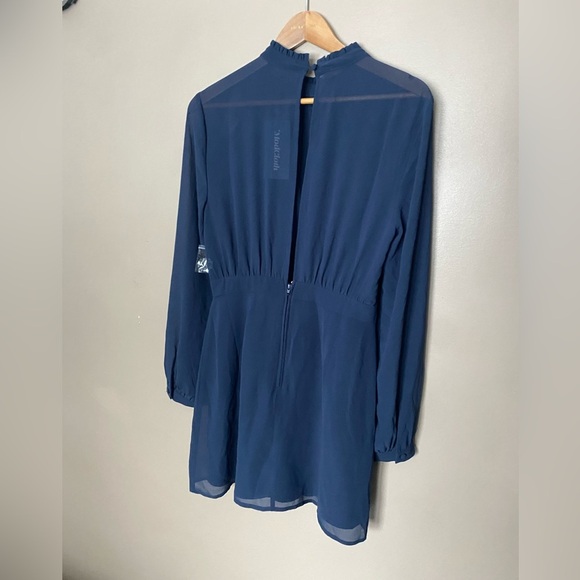 ModCloth NWT Navy Blue Mock Neck Key Hole Back chiffon Mini Dress Size 8 preppy - Picture 8 of 16